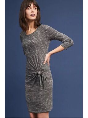 Anthropologie Dolan Dress Women’s L  Charcoal Yesmine Waste Tie 3/4 Sleeve NWT!